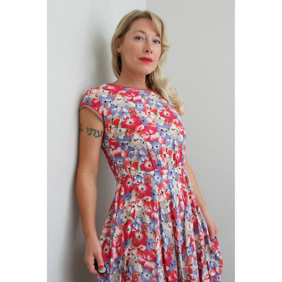 1990's Vintage Spring Selbone Florals Dress Women's XS SM ~ Feminine Day Midi - Picture 3 of 10